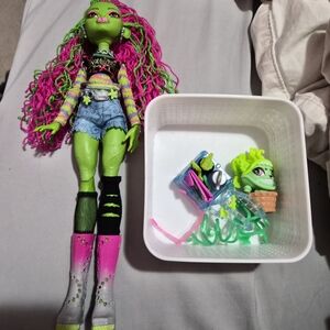 Green and Pink Doll with Accessories